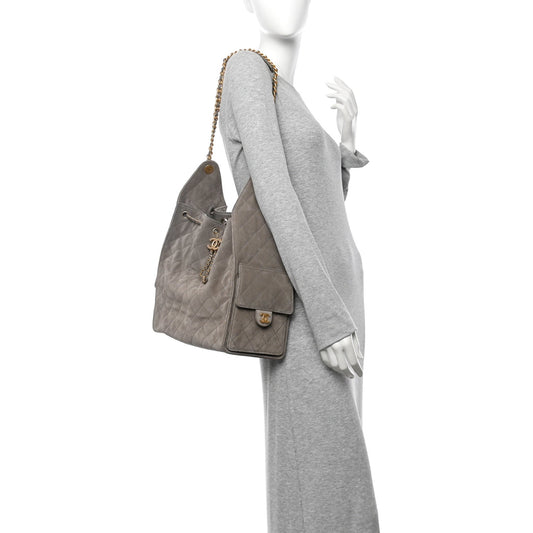 Suede Quilted Medium Chanel 25 Handbag Dark Grey