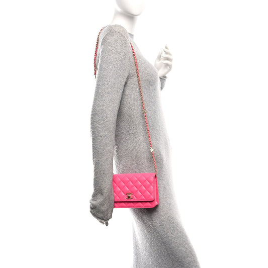 Caviar Quilted Glitter CC Roller Skate Wallet on Chain WOC Pink