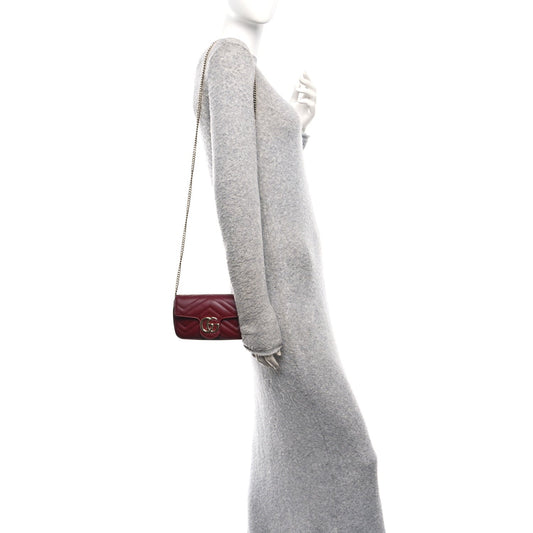Calfskin Matelasse Super Mini GG Marmont Shoulder Bag Rosso Ancora