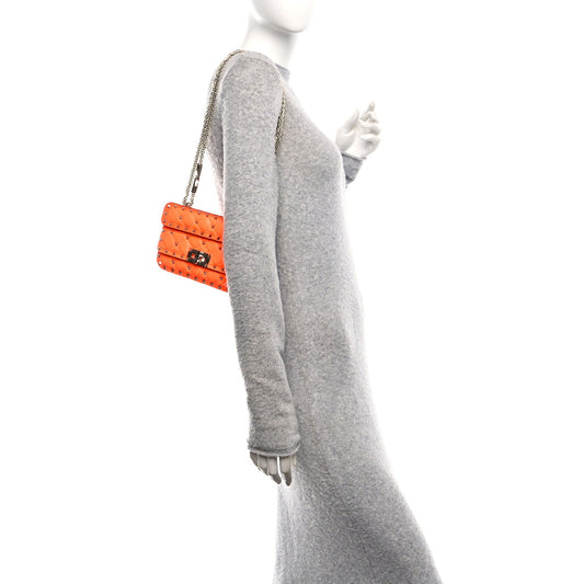 Calfskin Mini Rockstud Spike Shoulder Bag Orange