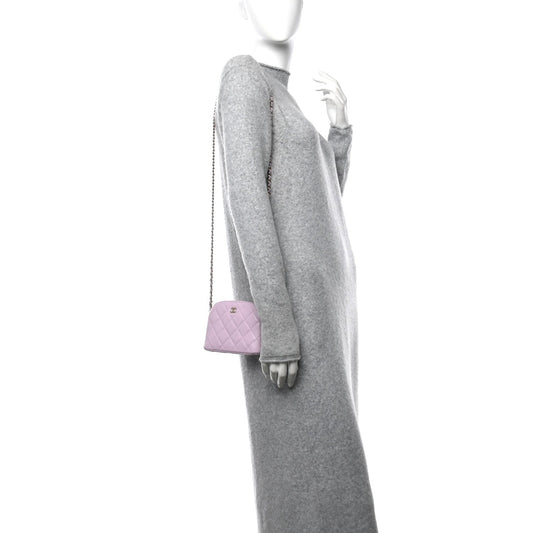 Caviar Quilted Clutch with Chain Light Purple