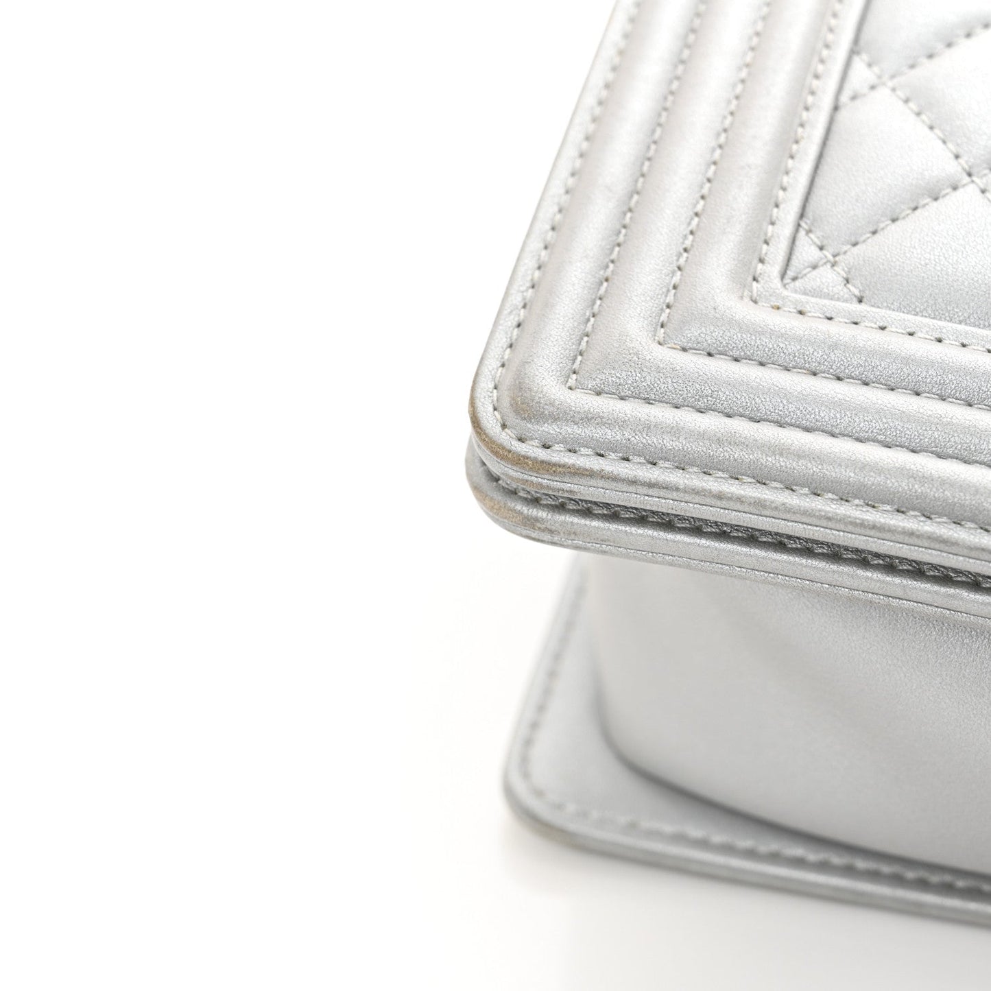 Metallic Calfskin Quilted New Medium Boy Flap Silver