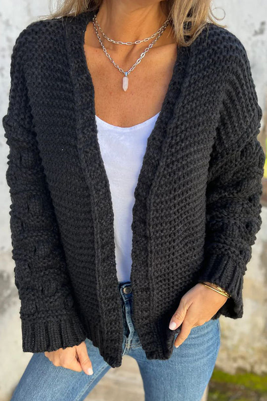 Cárdigan de manga larga con cuello en V y color liso de punto a la moda