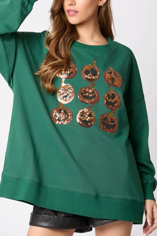 Sudadera informal holgada con lentejuelas y calabaza de Halloween