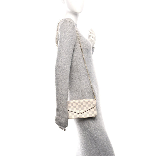 Damier Azur Pochette Felicie Chain Wallet Rose Ballerine
