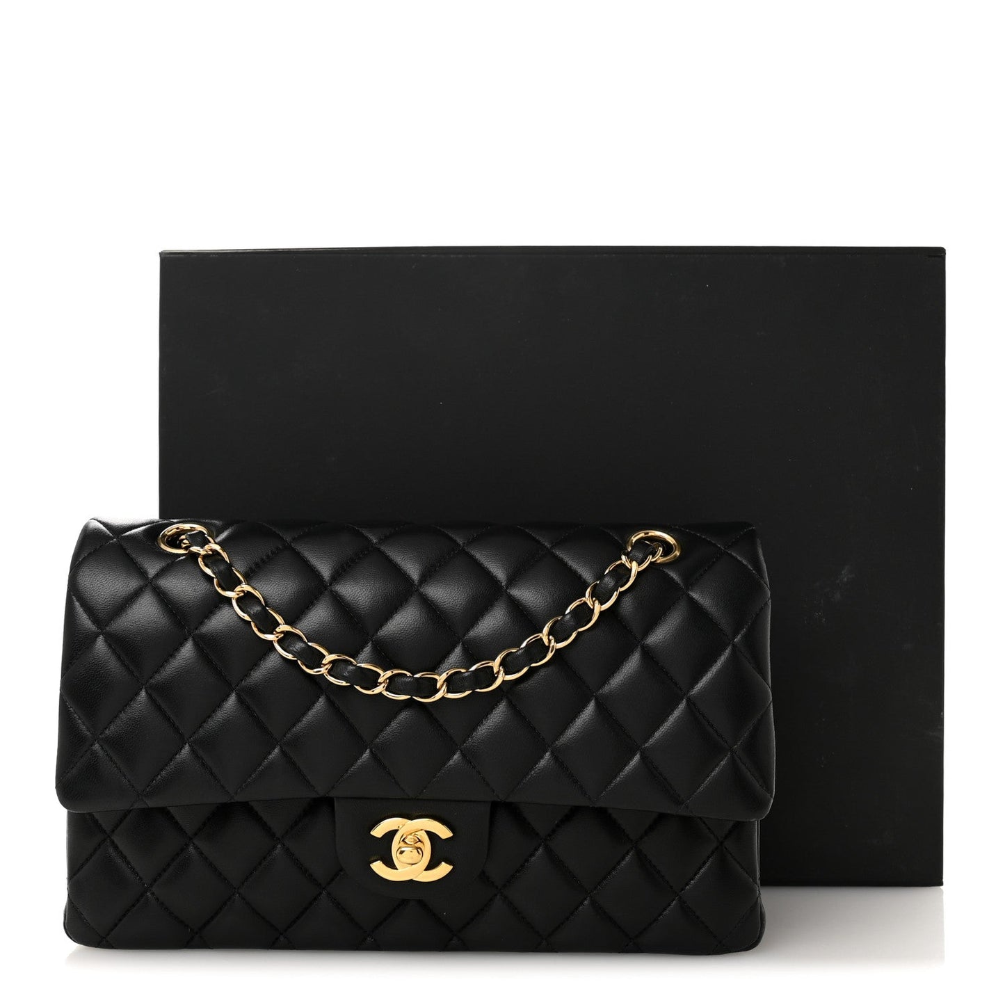 Lambskin Quilted Medium Double Flap Black