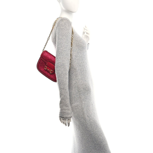 Canvas Calfskin Crystal GG Monogram Snakeskin Mini Horsebit 1955 Shoulder Bag Pink