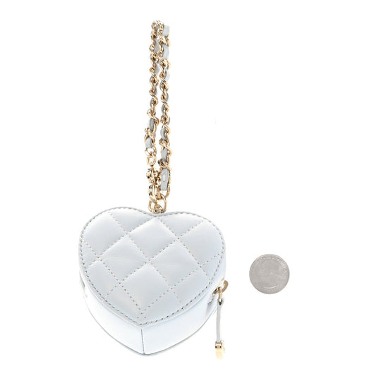 Lambskin Quilted CC Mini In Love Heart Bag Charm Light Blue