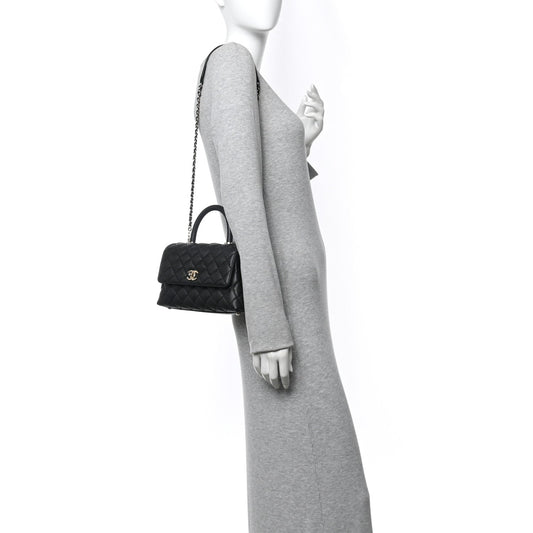 Caviar Quilted Mini Coco Handle Flap Black