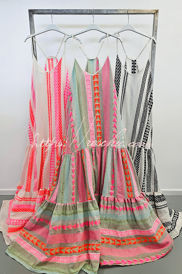 Away on Vacay Ethnic Print A-line Cami Maxi Dress