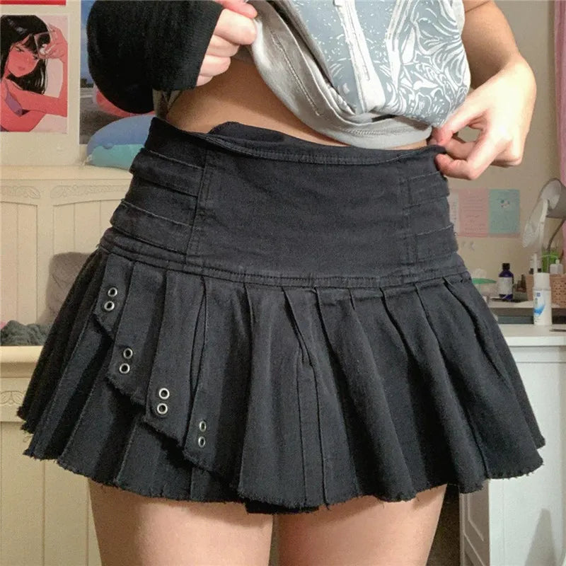 Minifalda gótica punk grunge Y2K para mujer, faldas cortas de cintura alta Fairycore, falda negra oscura de Academia, ropa de calle para chicas E