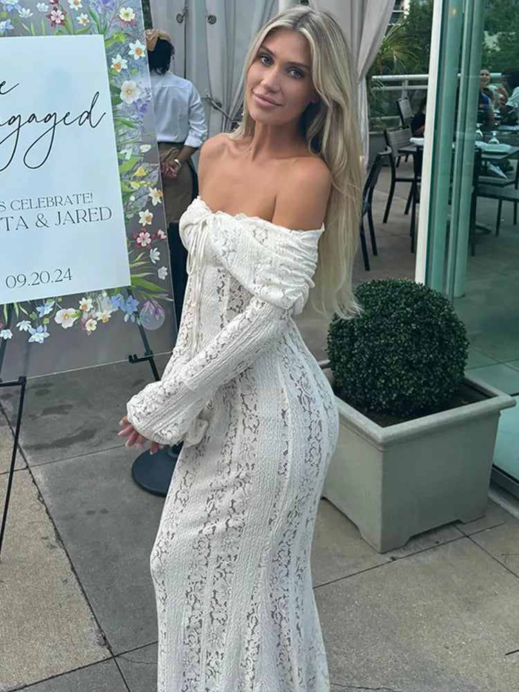 Vestido ajustado de encaje sexy de moda otoño/invierno para mujer 2025, nuevo vestido a medida de cintura alta con encaje sin tirantes, vestido de noche para fiesta.