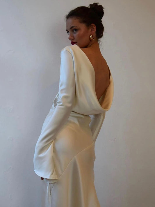 Elegant Christmas Evening Dress Women Long Sleeve Dress Bodycon Max Female Vestidos High Grade Satin Party Club Clothing