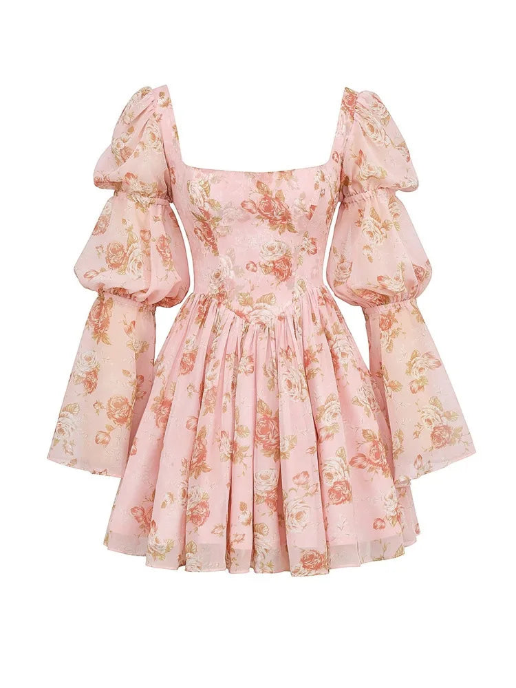Elegante vestido ajustado de manga larga con estampado de cuerno, falda corta para mujer, sexy, con cuello cuadrado, ajustado, para fiesta, club y noche.