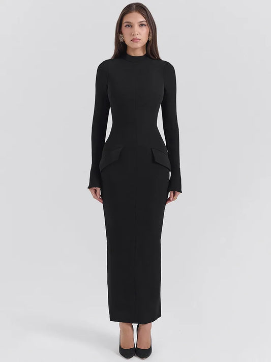 Elegant Long Sleeve Elastic Tight Party Evening Dress Women 2025 Autumn/Winter Fashion Vestidos New Slim Female Clothing