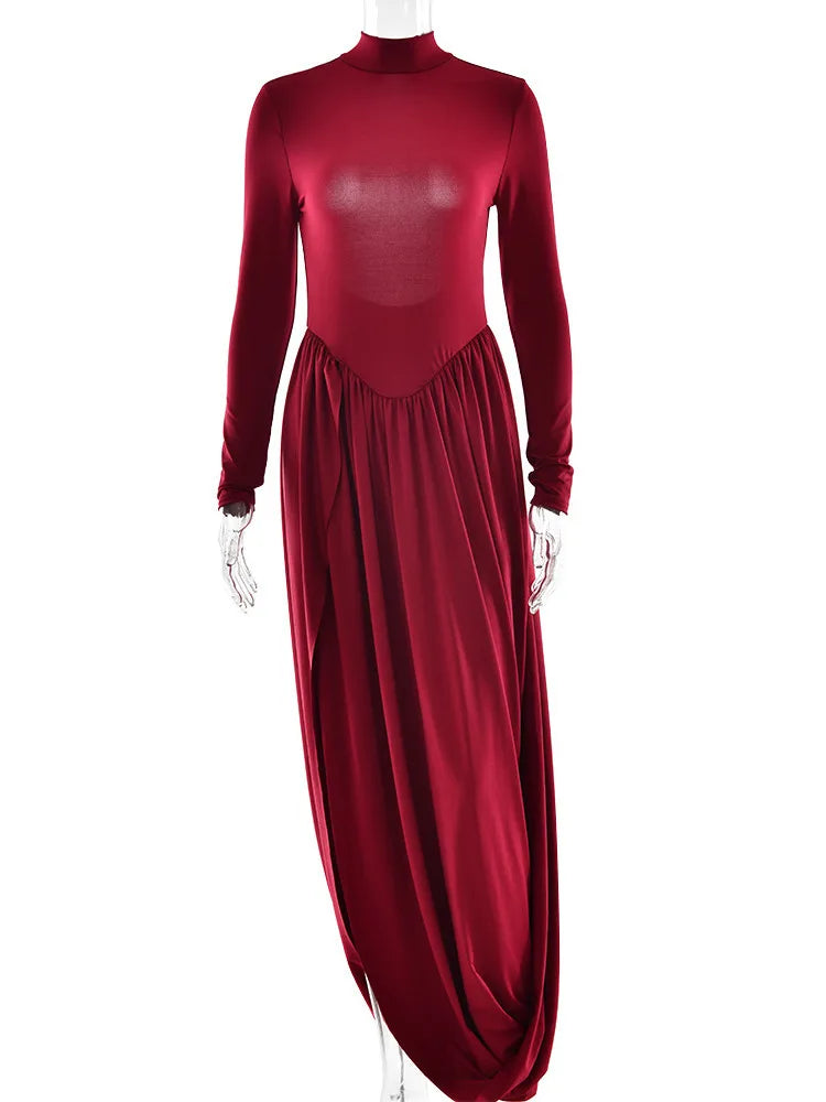 Elegant Long Sleeved Elastic Tight High Slit Women Dress Autumn Winter New 2025 Sexy Backless Party Club Evening Dress