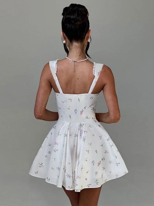 Sexy Sleeveless Deep V Backless Pleated Women Dress Autumn New Hip Skirt Bodycon Sexy Slim Fit Printed Lace Dress