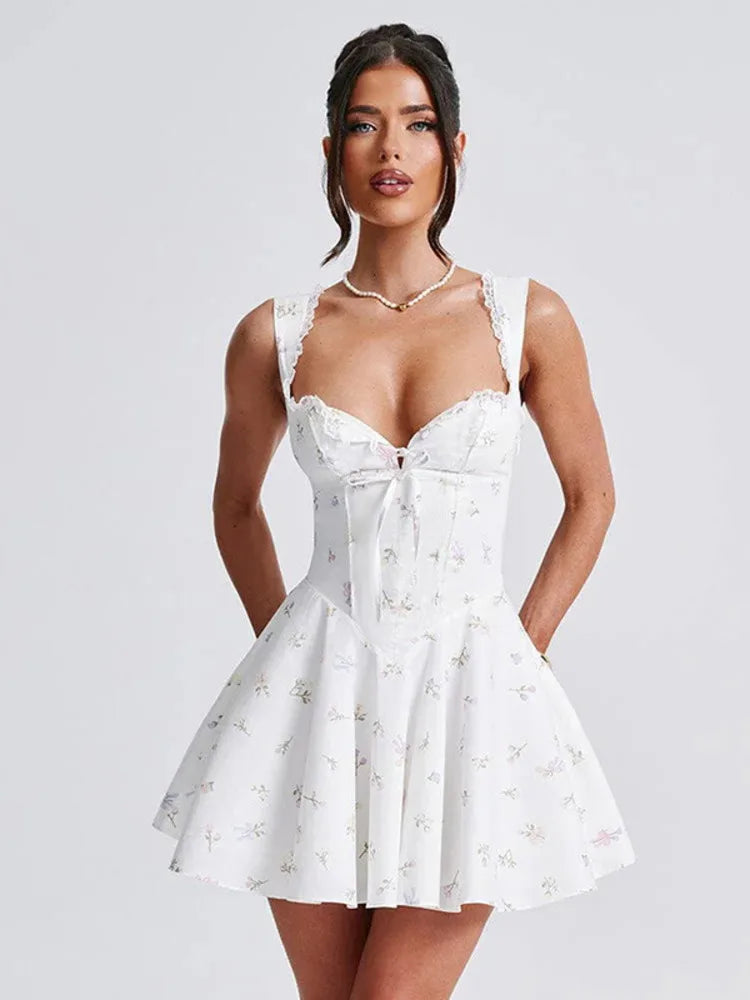 Vestido plisado sexy sin mangas con escote en V profundo y espalda descubierta para mujer, vestido de otoño con falda a la cadera, vestido ajustado sexy de encaje estampado