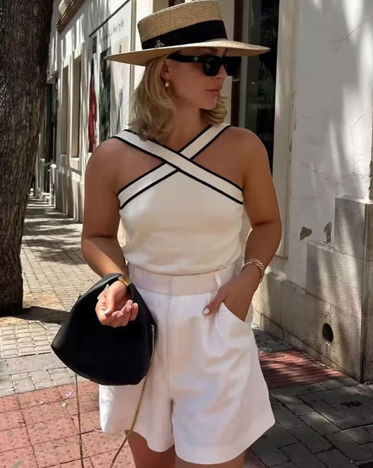 Contrast Trim Strap Knit Top