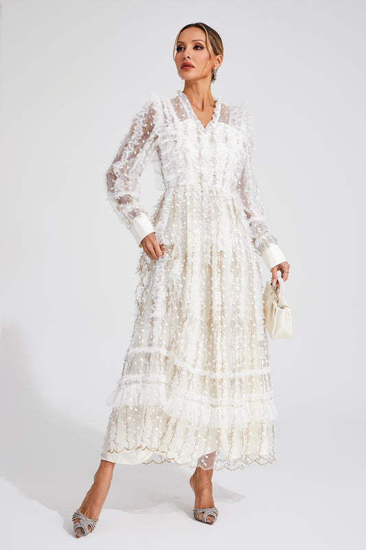 Sally White Mesh Maxi Dress