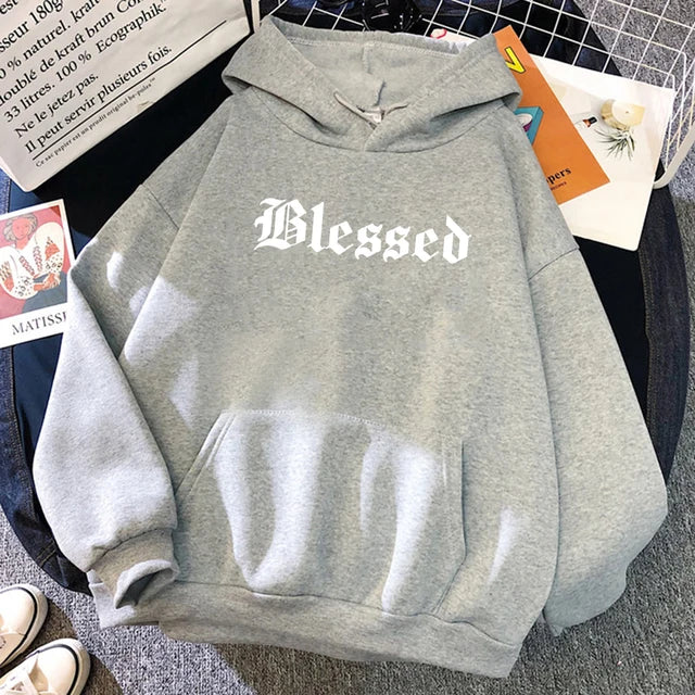 Sudadera con capucha estampada con creatividad bendita para mujer, estilo callejero, hip hop, otoño, ropa de polar holgada, sudadera cómoda