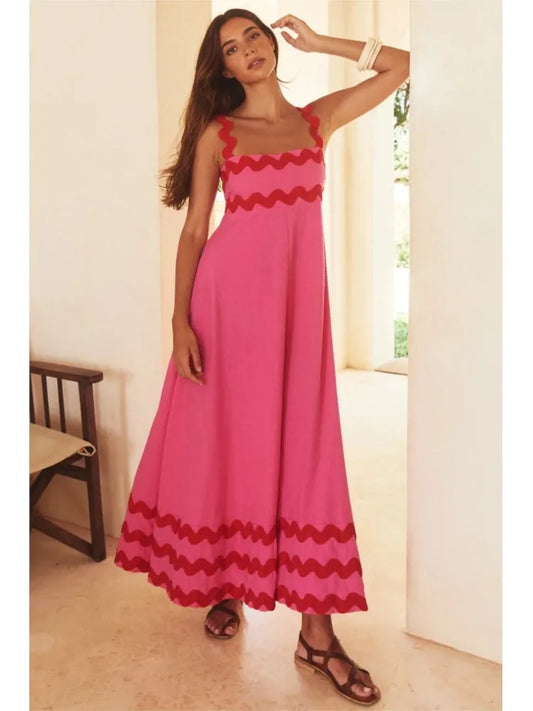 Vestido largo bohemio de verano con estampado en forma de A, sexy, sin espalda, para vacaciones y playa, con tirantes finos, para mujer