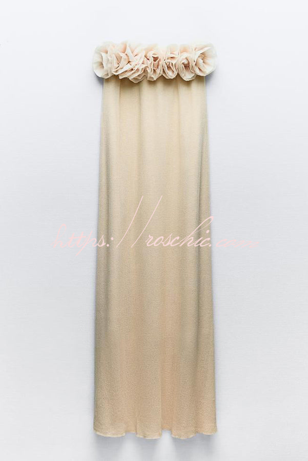 Blooming Chic Flower Applique Elastic Off Shoulder Strapless Maxi Dress