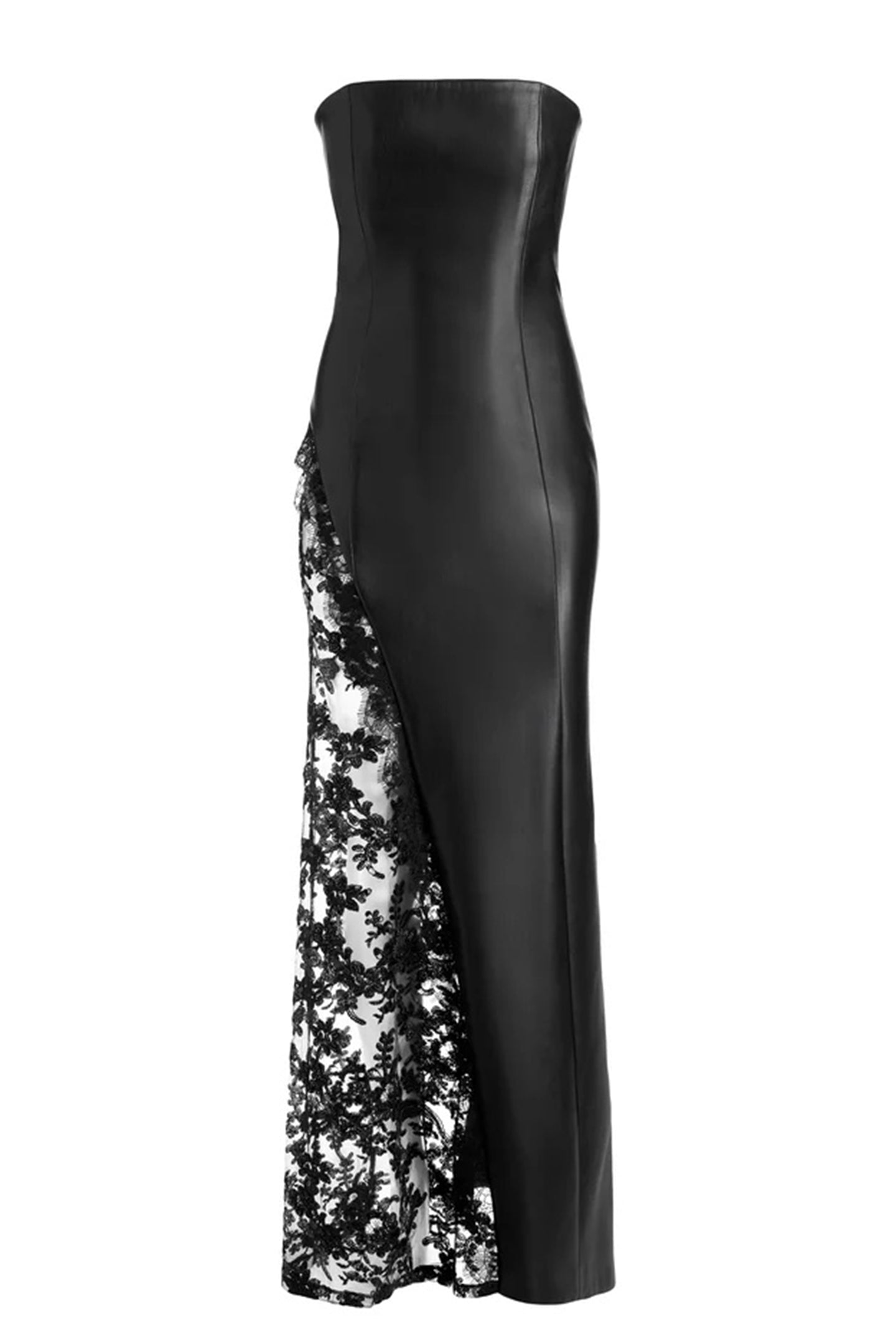 Vestido largo Virginia sin tirantes con encaje adornado