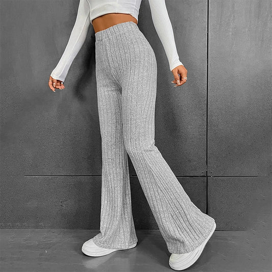 Pantalones anchos de punto informales con rayas anchas y sólidos para mujer, otoño e invierno, ropa de calle, novedad de 2025