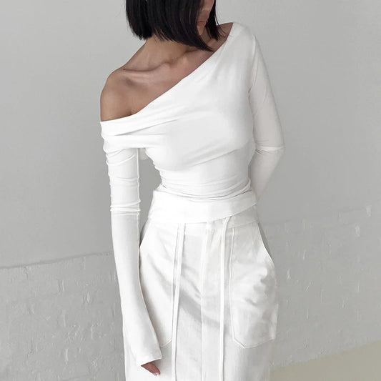 Chaleco corto con hombros descubiertos y cuello halter irregular fruncido, manga larga, espalda descubierta, tirantes, informal, para mujer, ropa de calle de otoño
