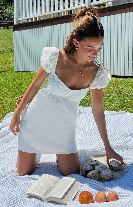 Joey White Puff Sleeve Mini Dress
