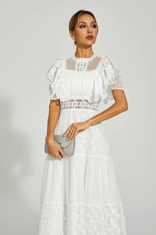 Noor White Polka Dot Maxi Dress