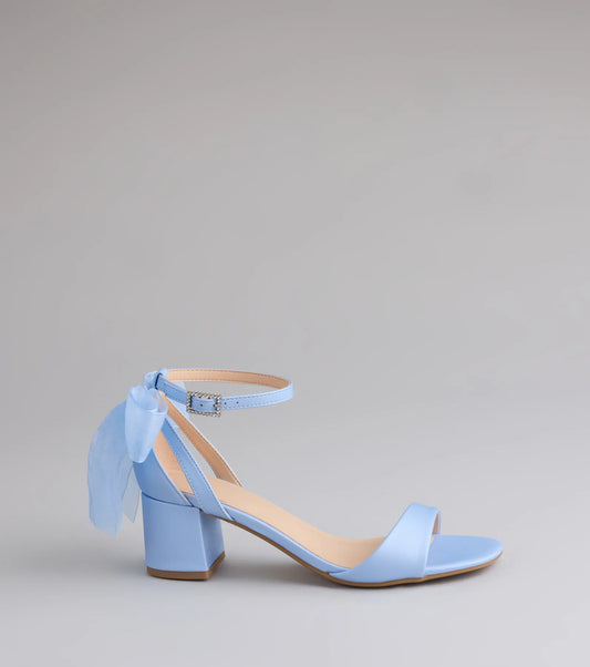 So Pretty Chiffon Bow Satin Block Heels