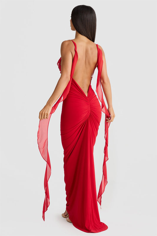 Cornelia Ruffle Floral Applique Maxi Dress