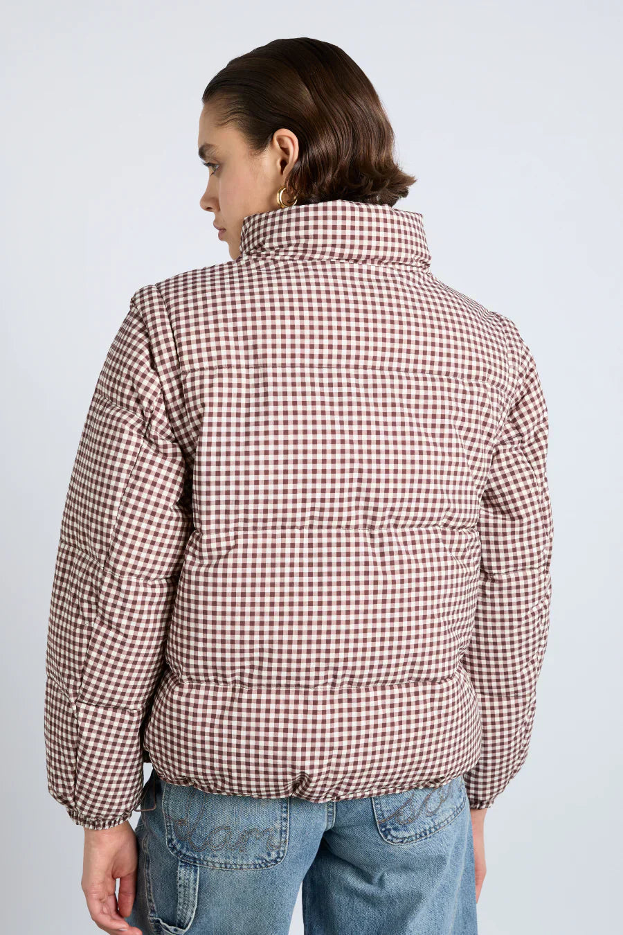 pre-order jennifer check puffer - chocolate gingham