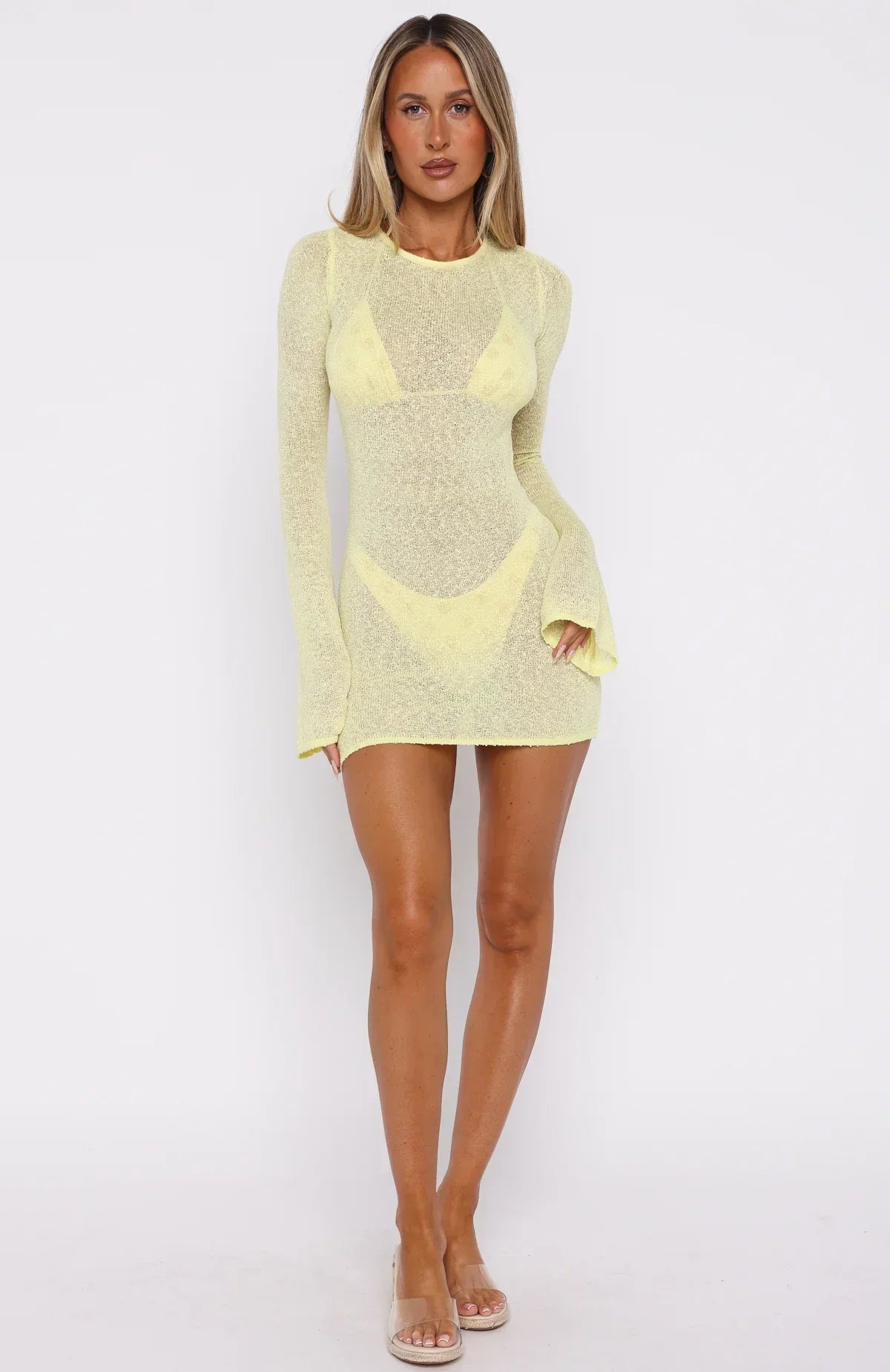 Stand And Stare Long Sleeve Mini Dress Lemon