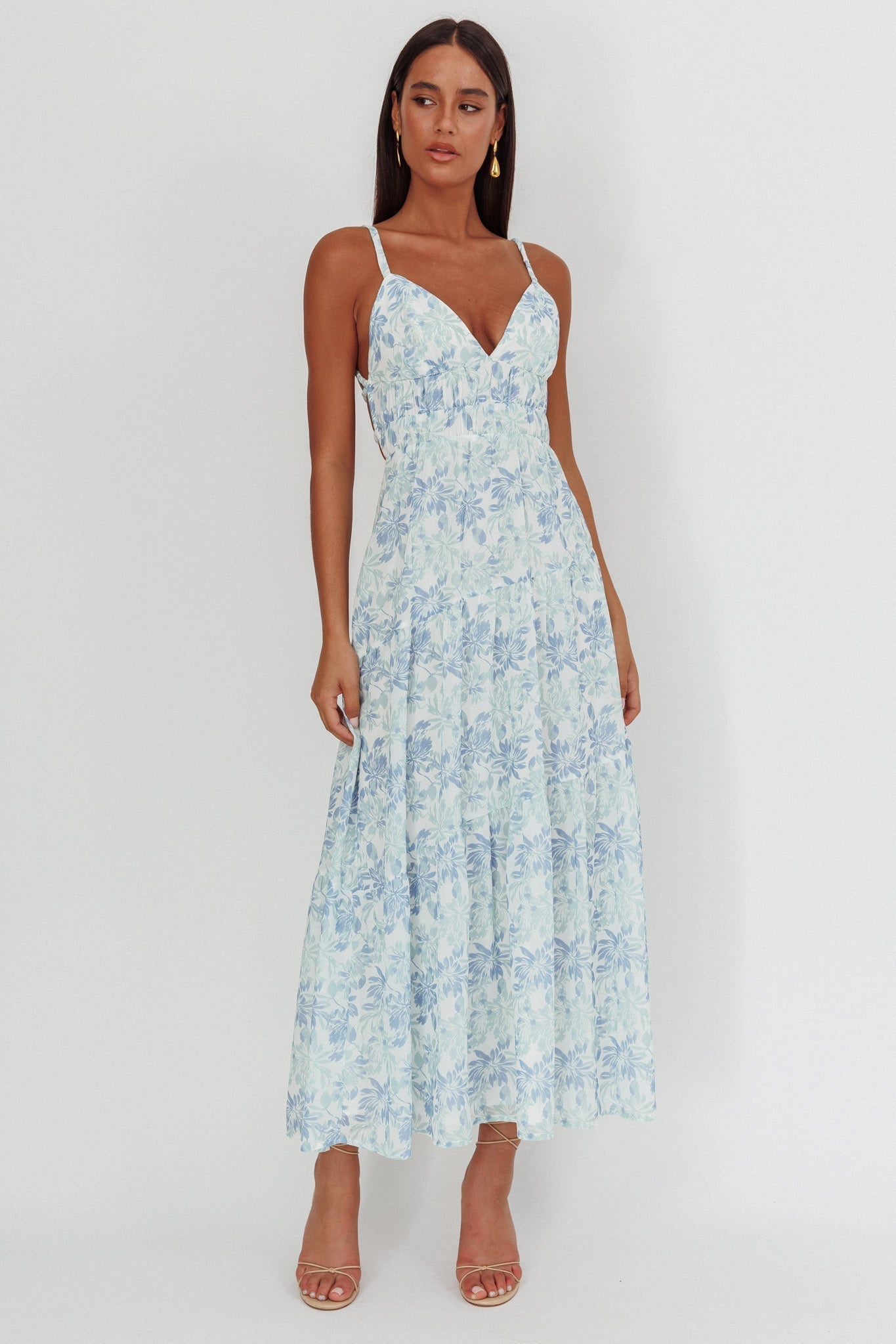 South Pacific Strappy Back Maxi Dress Floral Blue