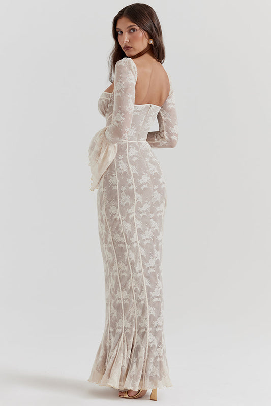 Elara - Elegant Dotted Lace Formal Dress for Women