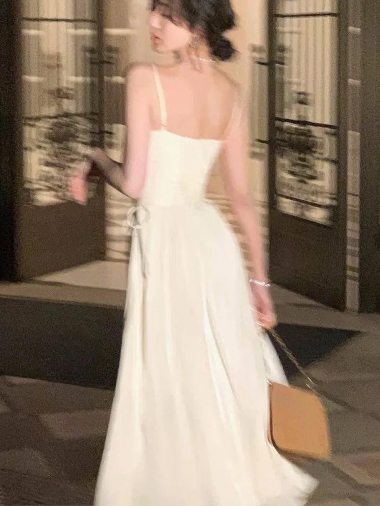 Elegante vestido midi brillante para mujer, vestido de fiesta de noche, vestido de graduación, vestido vintage liso de verano, nuevo vestido de línea A con tirantes finos para mujer