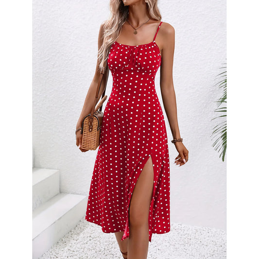 Flower Print Spaghetti Strap Dresses Women Spring Summer New Backless Bodycon Sleeveless Slit Dress Lady Vacation Style Vestidos