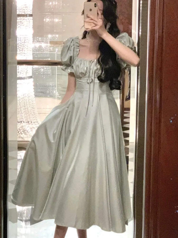Vestido de fiesta de noche vintage francés para mujer, elegante y romántico vestido de graduación de verano 2025, estilo coreano, corte en A, nuevo