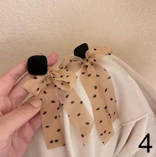 Korean Dangle Drop Earrings Black Tulle Yarn Rhinestone Bow Knot Kawaii Fashion Jewelry for Women Fall Winter