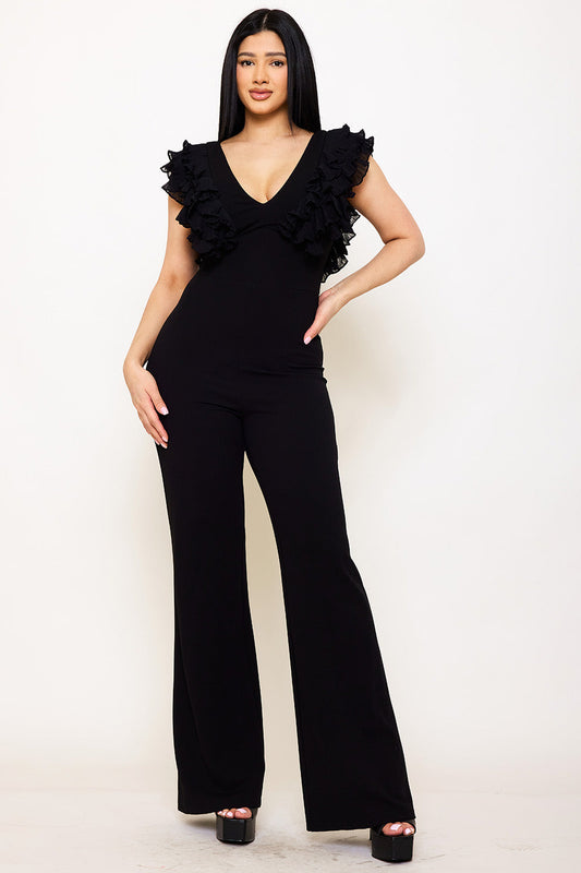 Symphony Jumpsuit - Ruffle Sleeve Techno Crepe Jumpsuit