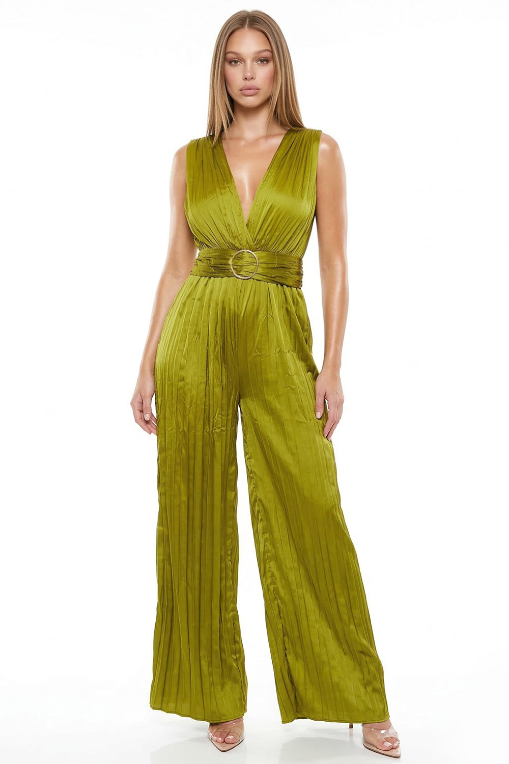 Symphony Jumpsuit - Woven Satin Pleated Jumpsuit
