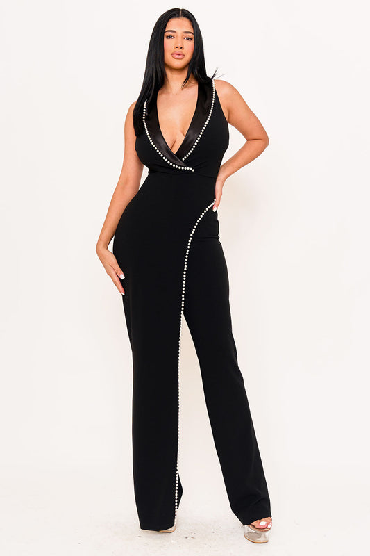 Symphony Jumpsuits - Pearl Trim Detailed Jumpsuit
