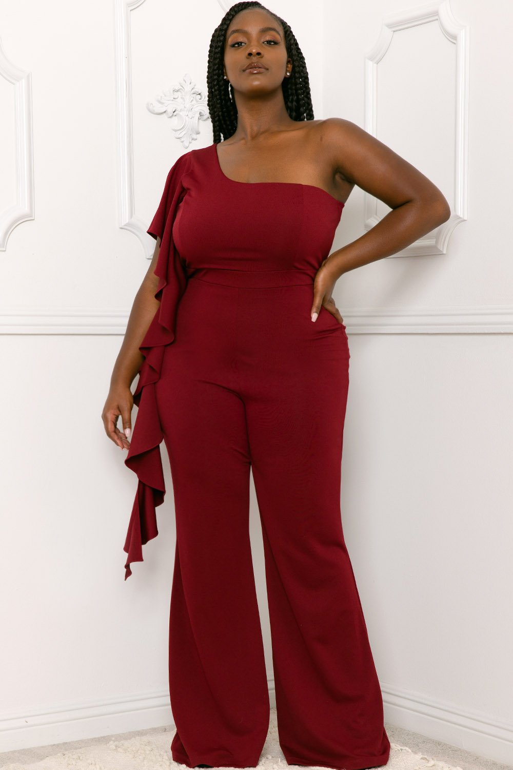 Symphony Jumpsuit - Ruffle Side One Shoulder Plus Size Night Out Jumpsuit