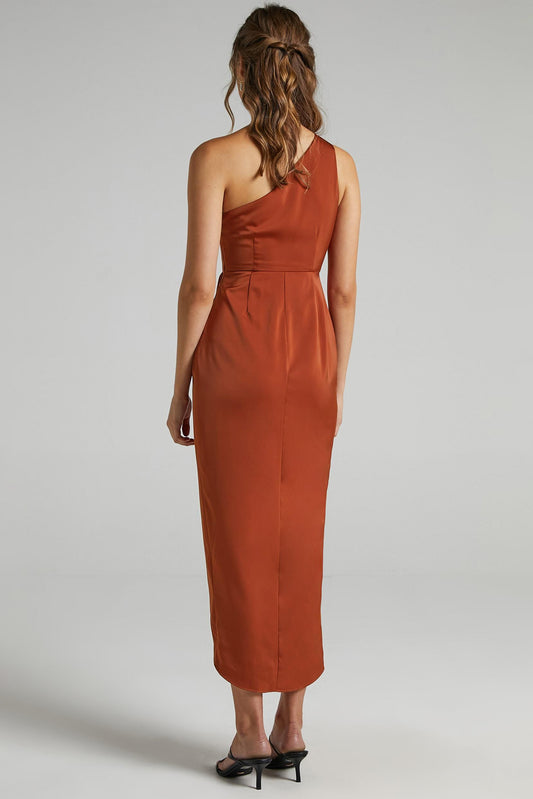 One-Shoulder Backless Slit Midi Dress