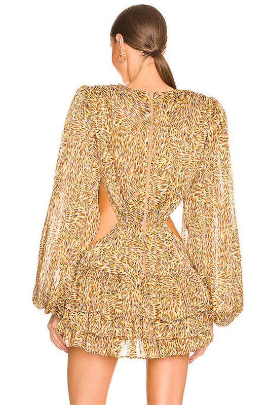 Vestido mini con escote en V y mangas farol sin cintura
