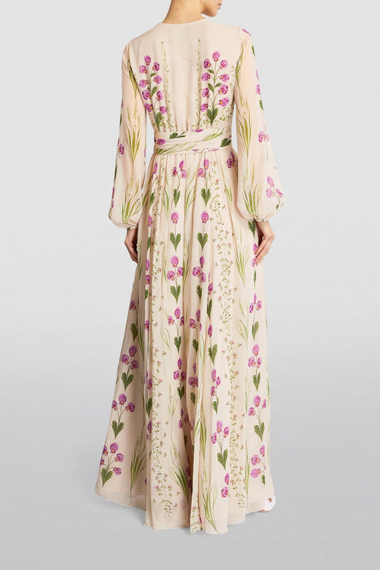 Vestido largo de manga larga con estampado floral