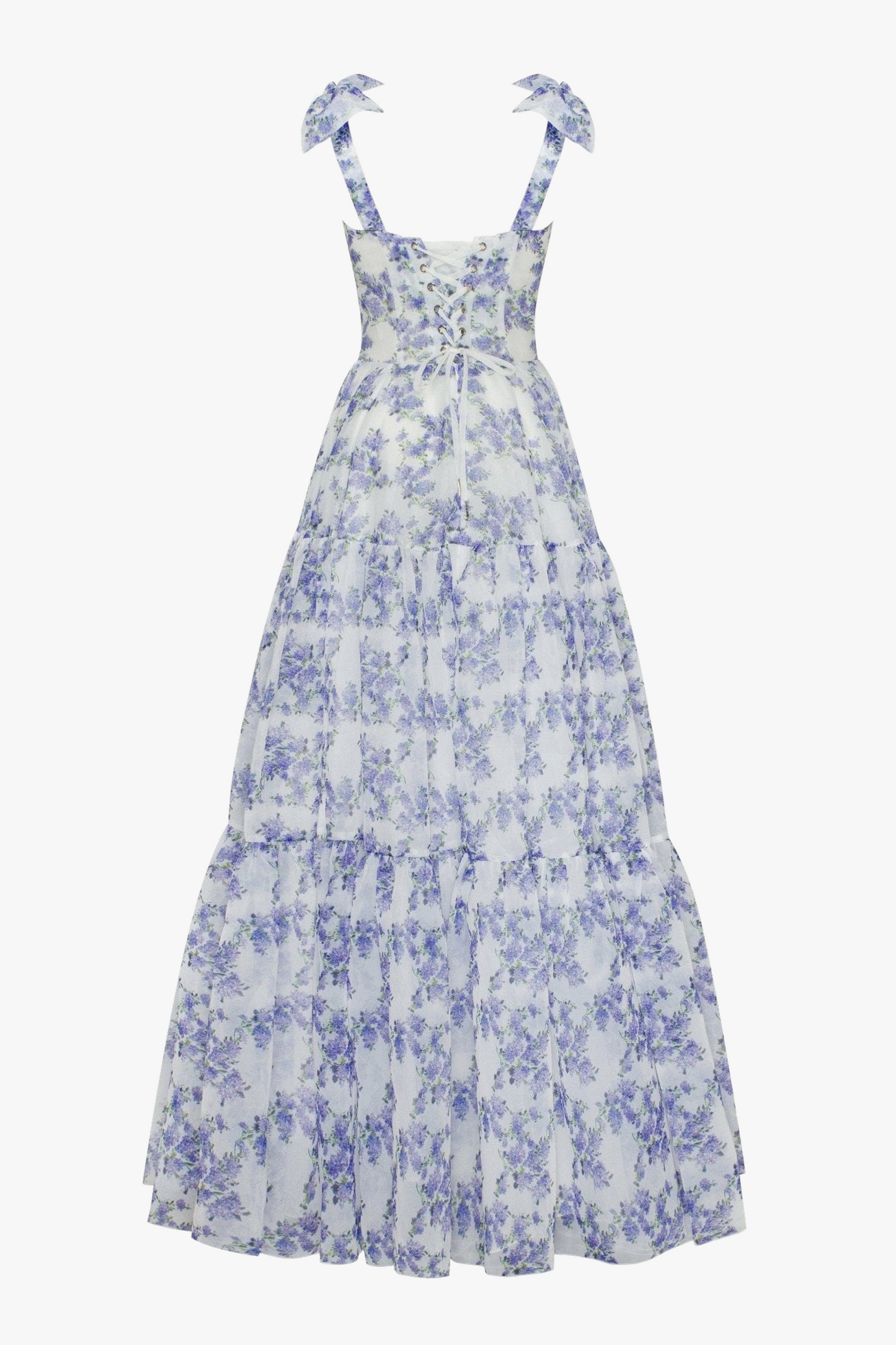 Floral Sweetheart Neck Frill Maxi Dress